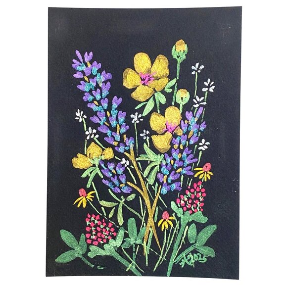 Flower Riot 2 Original Iridescent Watercolor Painting 8x10in Matted Frame Ready - Picture 6 of 6